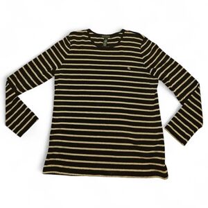 Lauren Ralph Lauren Long Sleeve  Blk/Gold Stripe Top   XL